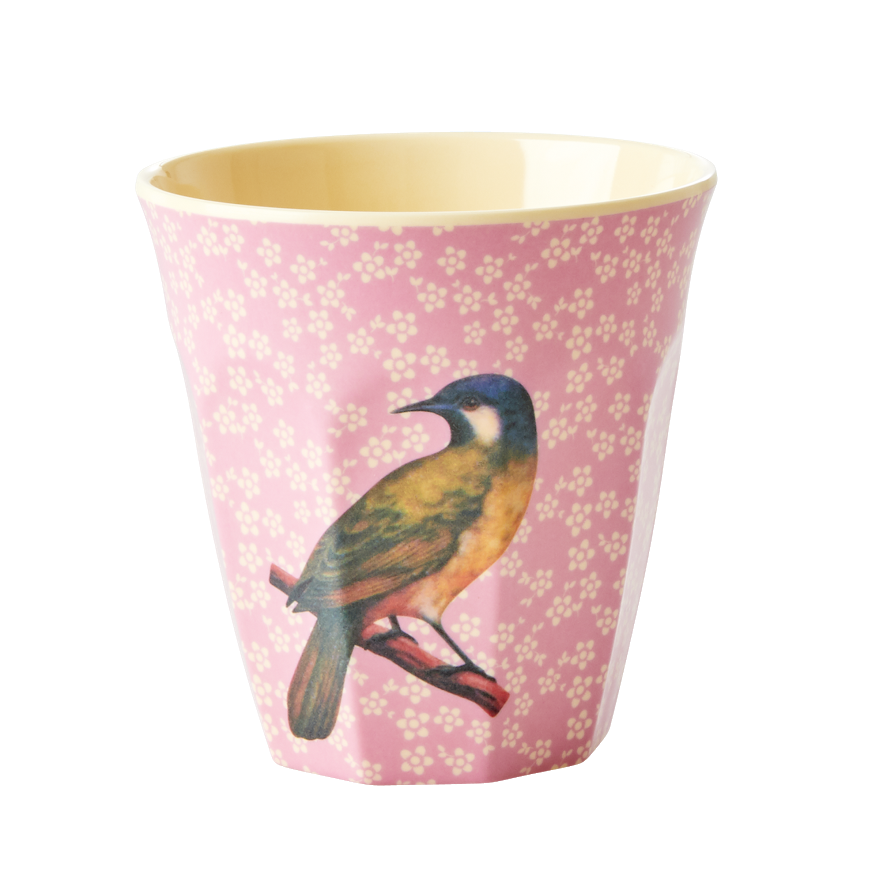 Vintage Bird Print Pink Melamine Cup Rice DK